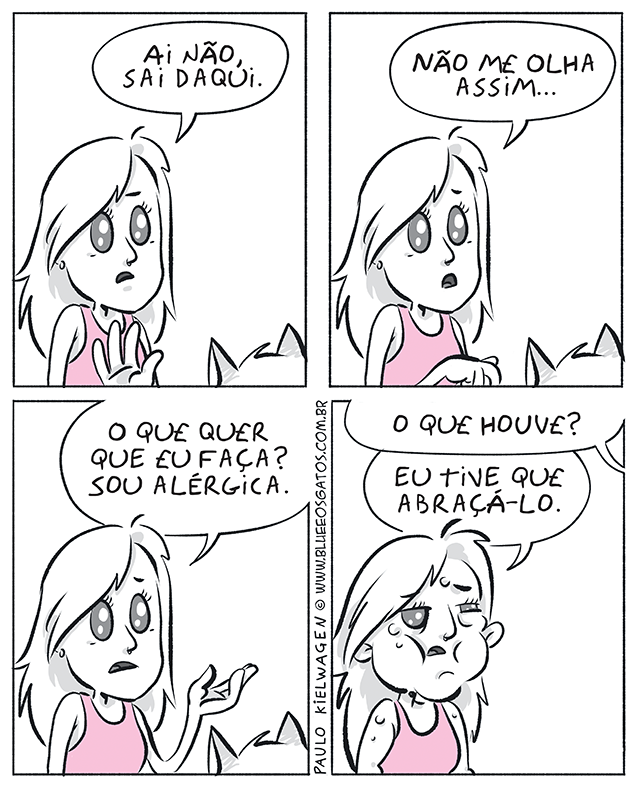 Alice se assusta e diz 'Ai não, sai daqui.' Enquanto ela conversa com os gatos.