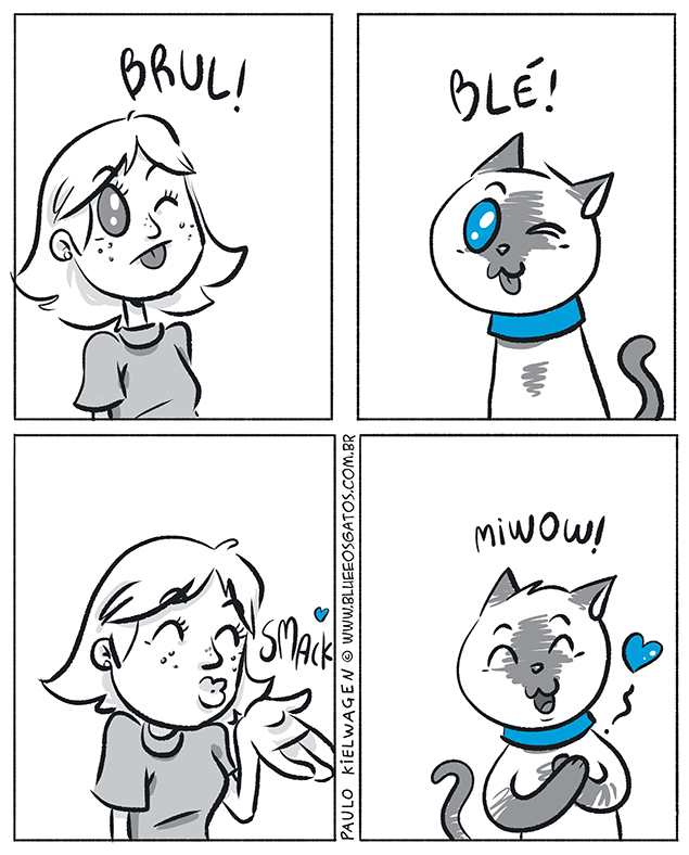 Vanessa faz sons engraçados e interage com o Blue, que responde de forma divertida.